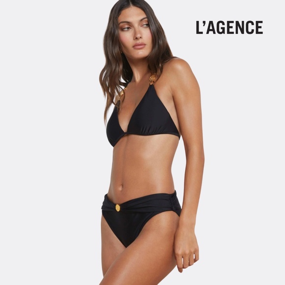 L'AGENCE Other - L’AGENCE Miya Bikini Bottom – Size M – Black/Gold Coin – Ruched Waist – NWT